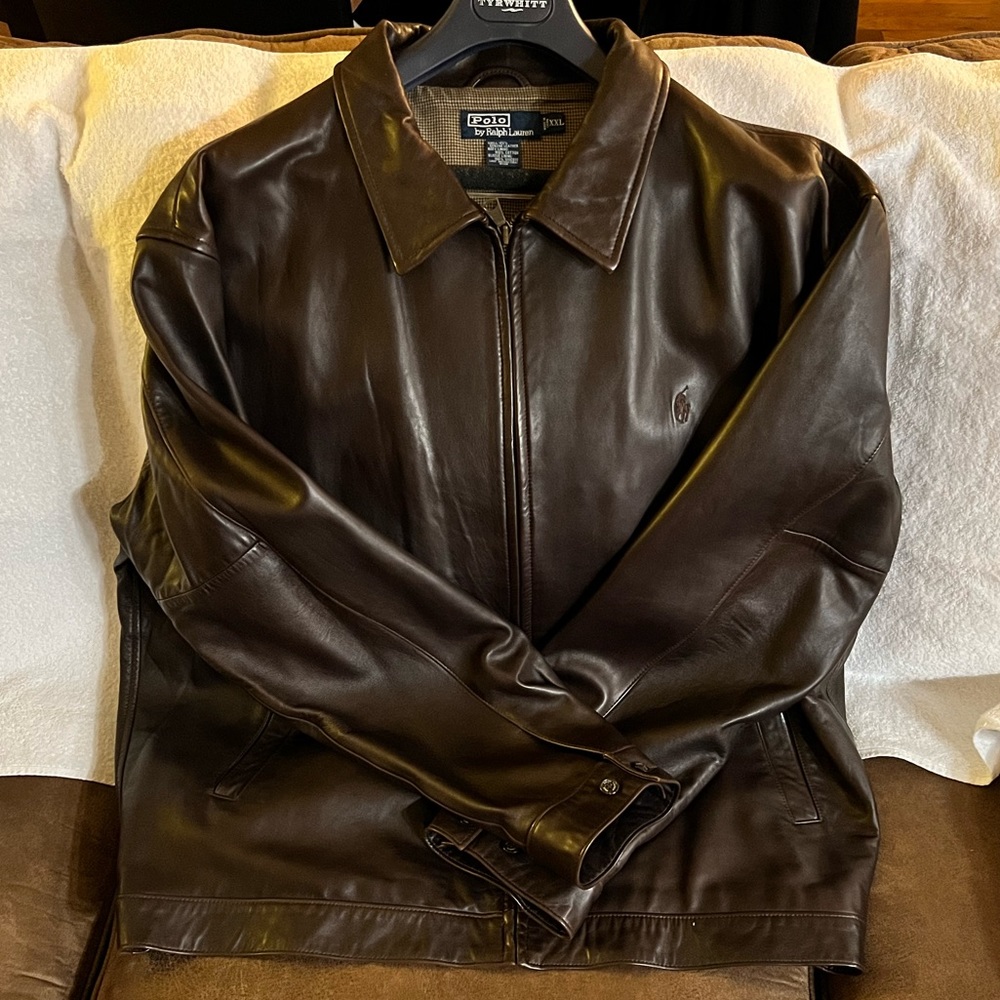 Mens Ralph Lauren Polo Brown Leather Coat